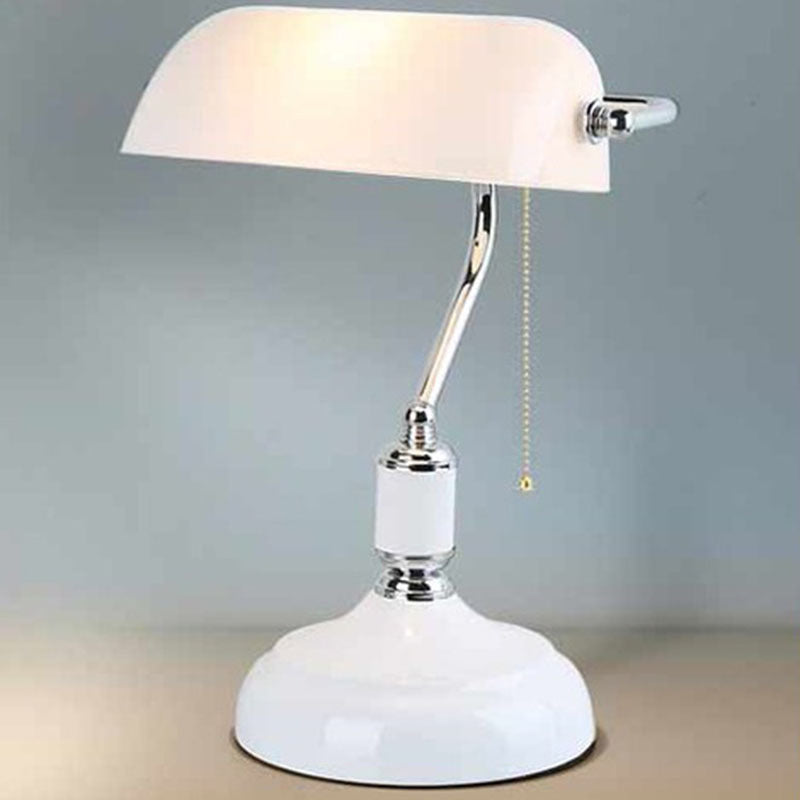 Vintage Glass and Metal Pull Cord Table Lamp - 1-Light Design for Bedroom