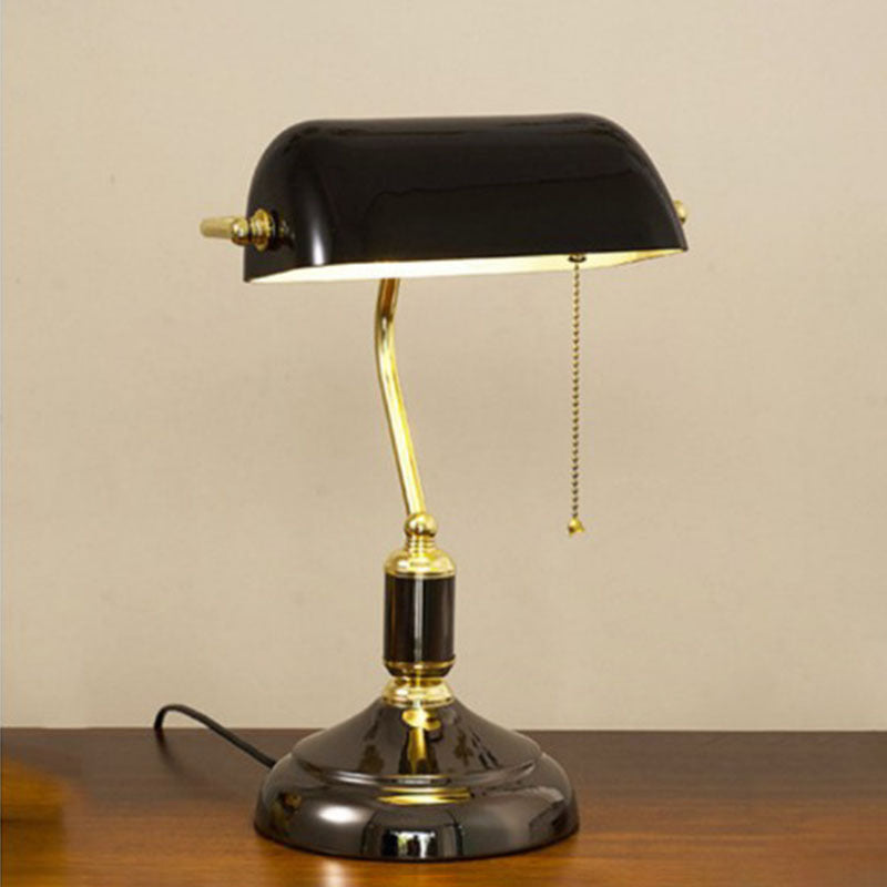 Vintage Glass and Metal Pull Cord Table Lamp - 1-Light Design for Bedroom