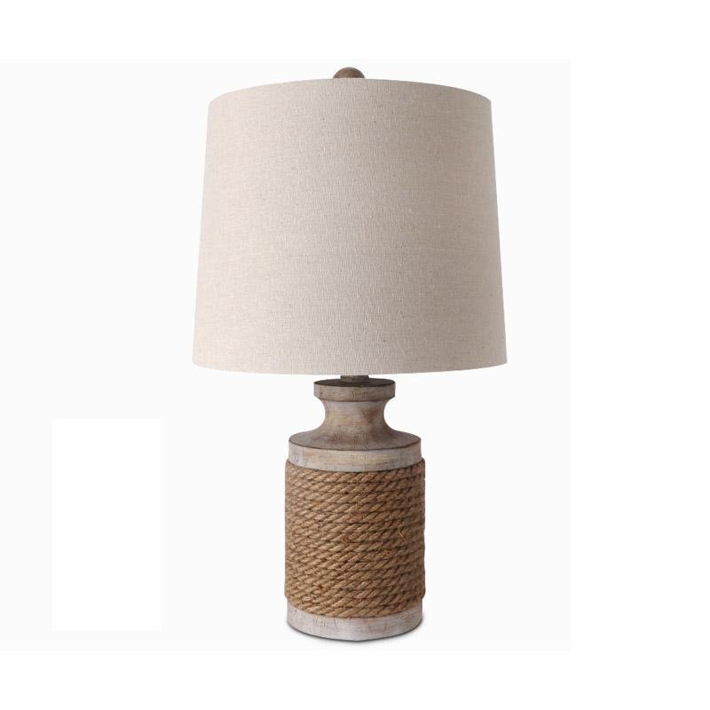 Rustic Oatmeal Fabric Rope Table Lamp with Stone Base