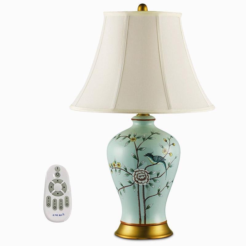 23-Inch Oriental Porcelain Table Lamp with Vivid Branches and Birds