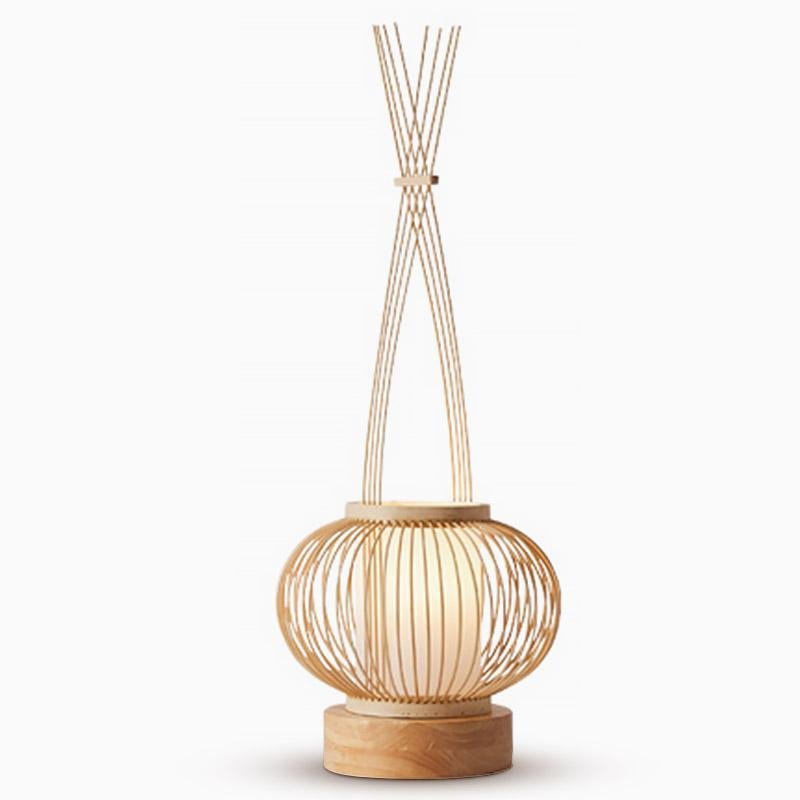 Premium Rustic Bamboo Table Lamp with LED Cylinder Light and USB Charging Port