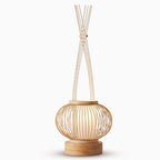 Premium Rustic Bamboo Table Lamp with LED Cylinder Light and USB Charging Port