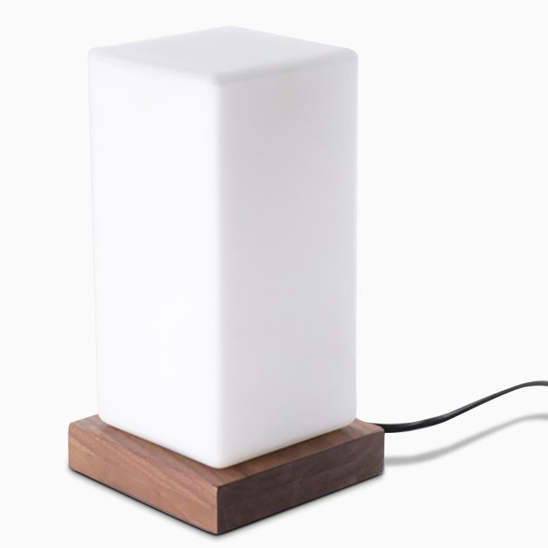 Battery-Powered LED Wooden Cube Table Lamp