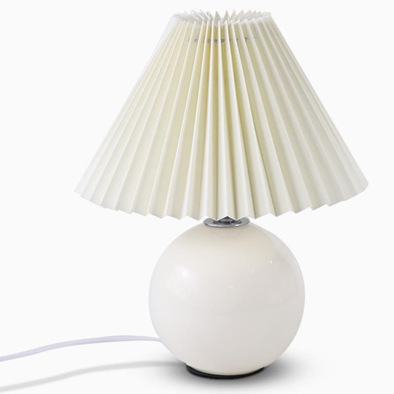 Elegant White Ceramic Globe Table Lamp with Pleated Shade
