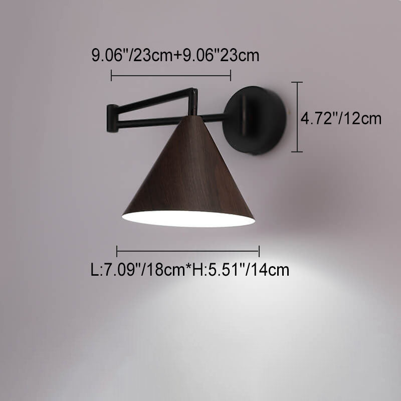 Nordic Wood-Grain Iron Cone Wall Sconce