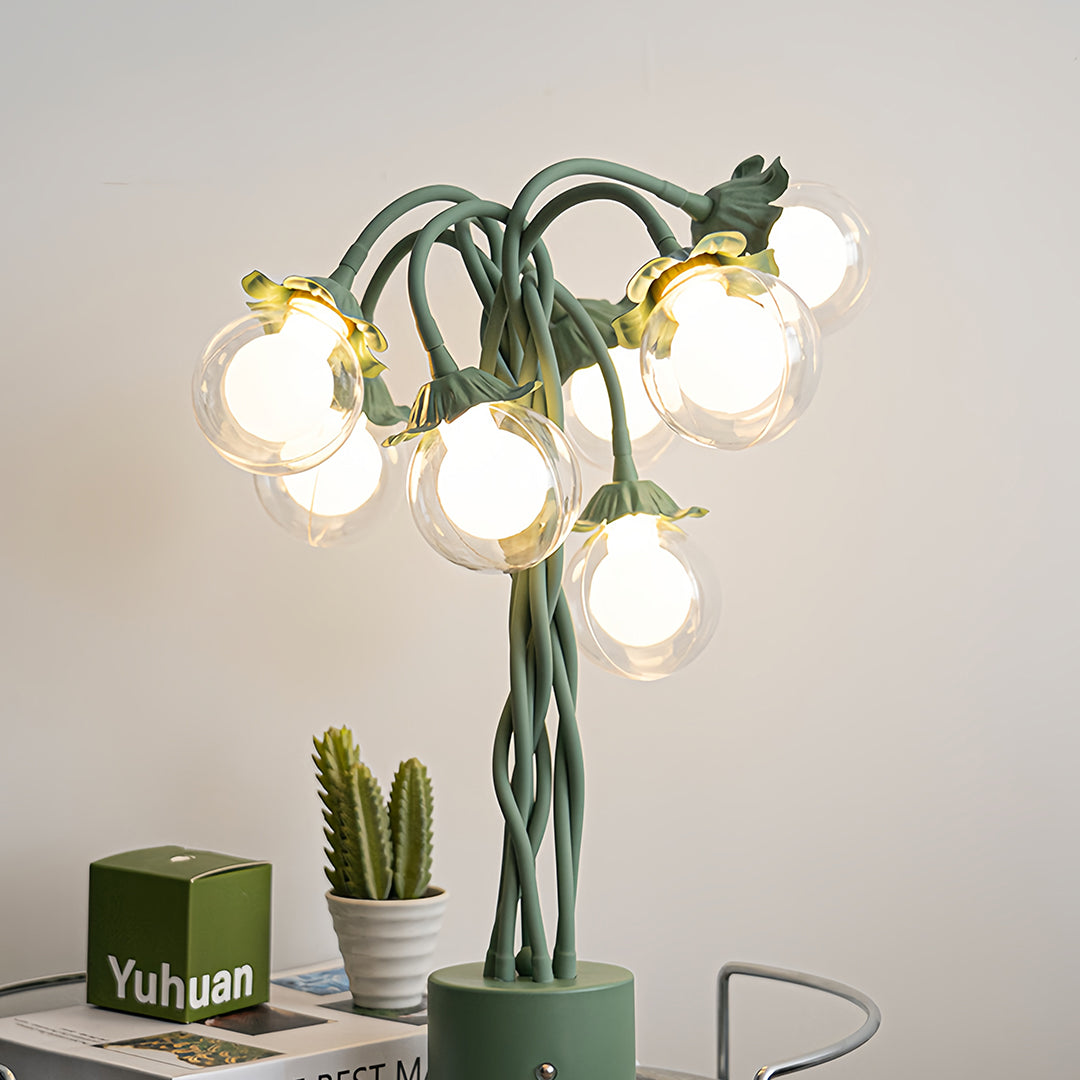 Vintage Green Floral Globe Table Lamp - Elegant Home Decor