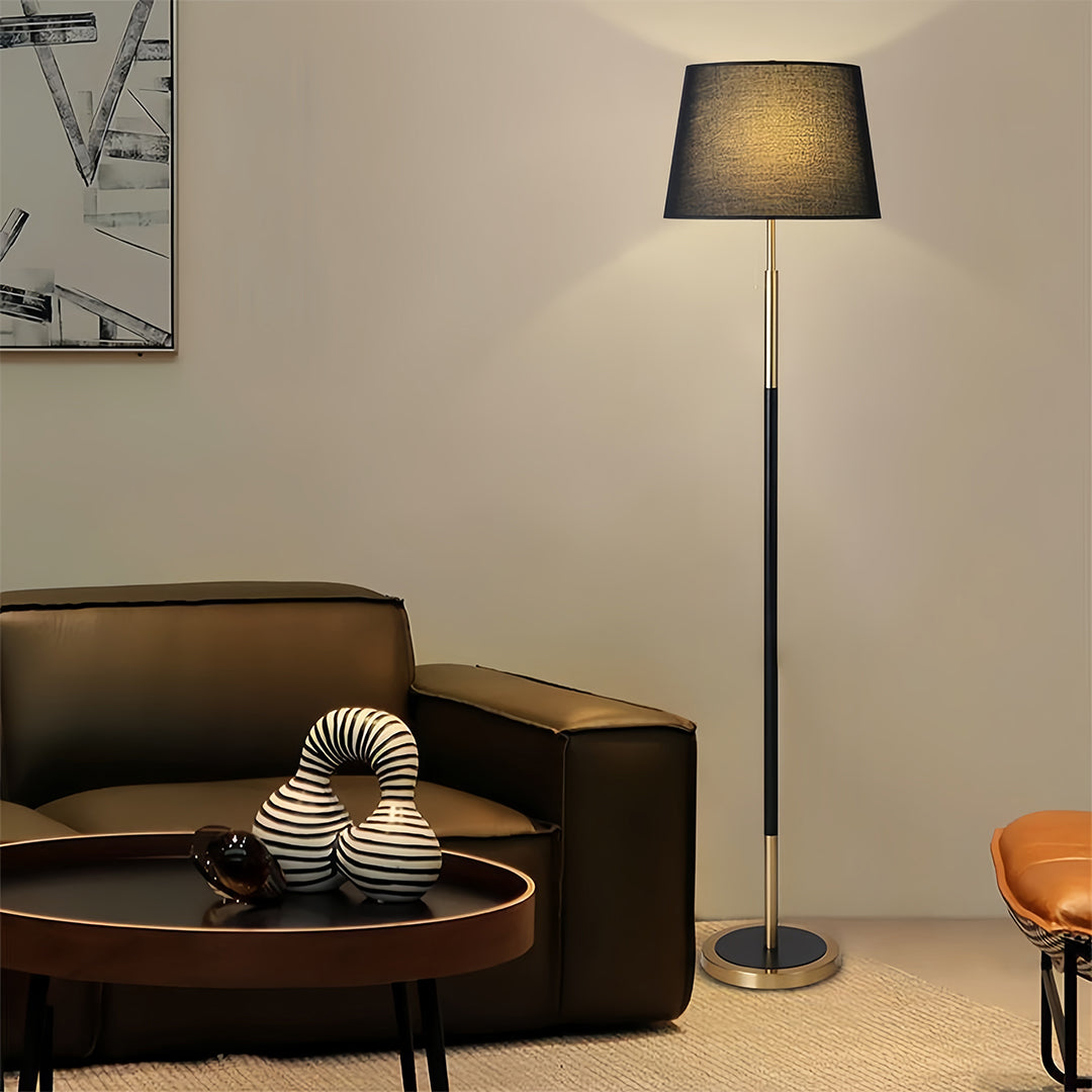 Country Style Vintage Wrought Iron Floor Lamp with Fabric Shade