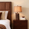 Faux Wood Table Lamp with Bark-Textured Fabric Shade