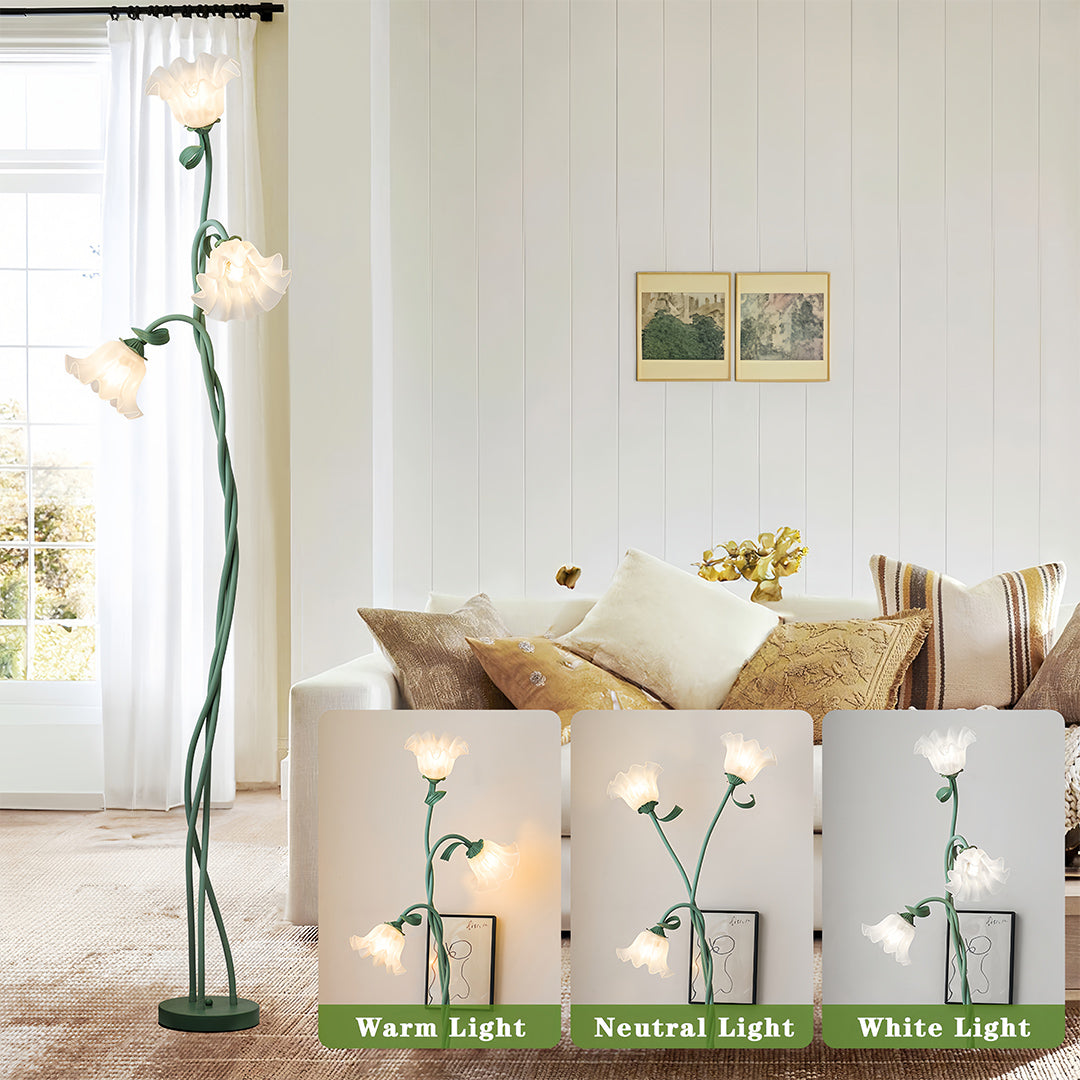 French Country Green Flower Floor Lamp - Artistic Iron Design