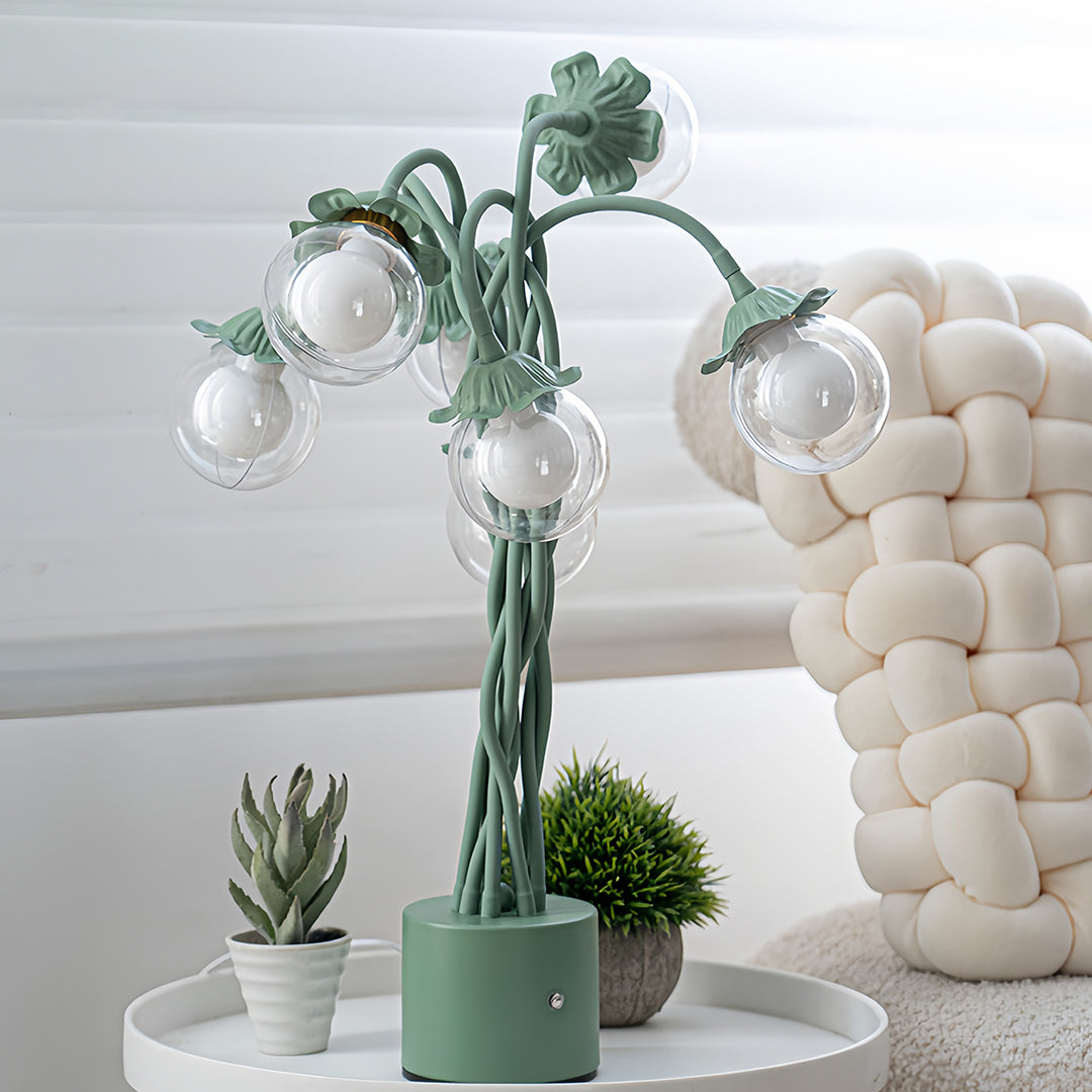 Vintage Green Floral Globe Table Lamp - Elegant Home Decor