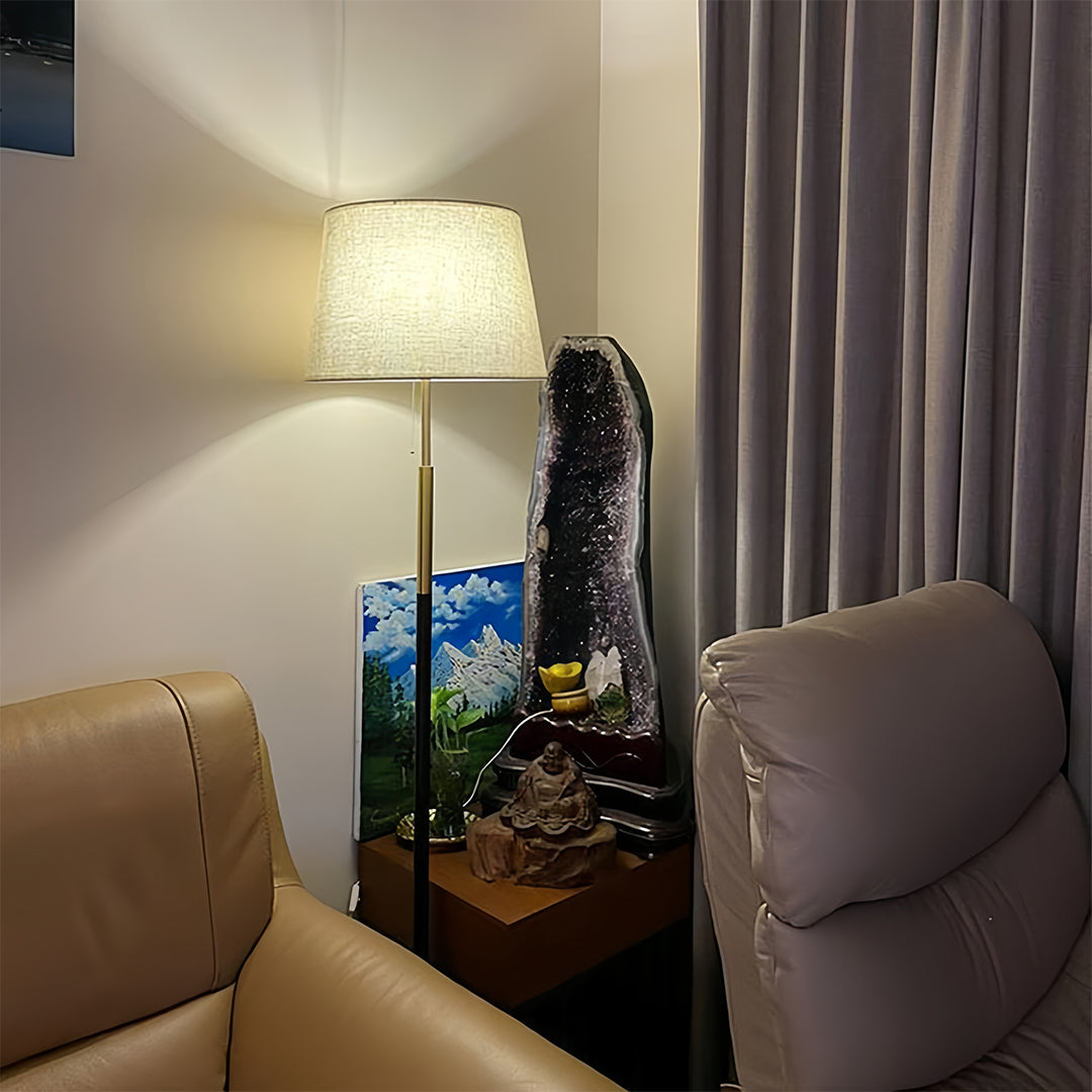Country Style Vintage Wrought Iron Floor Lamp with Fabric Shade