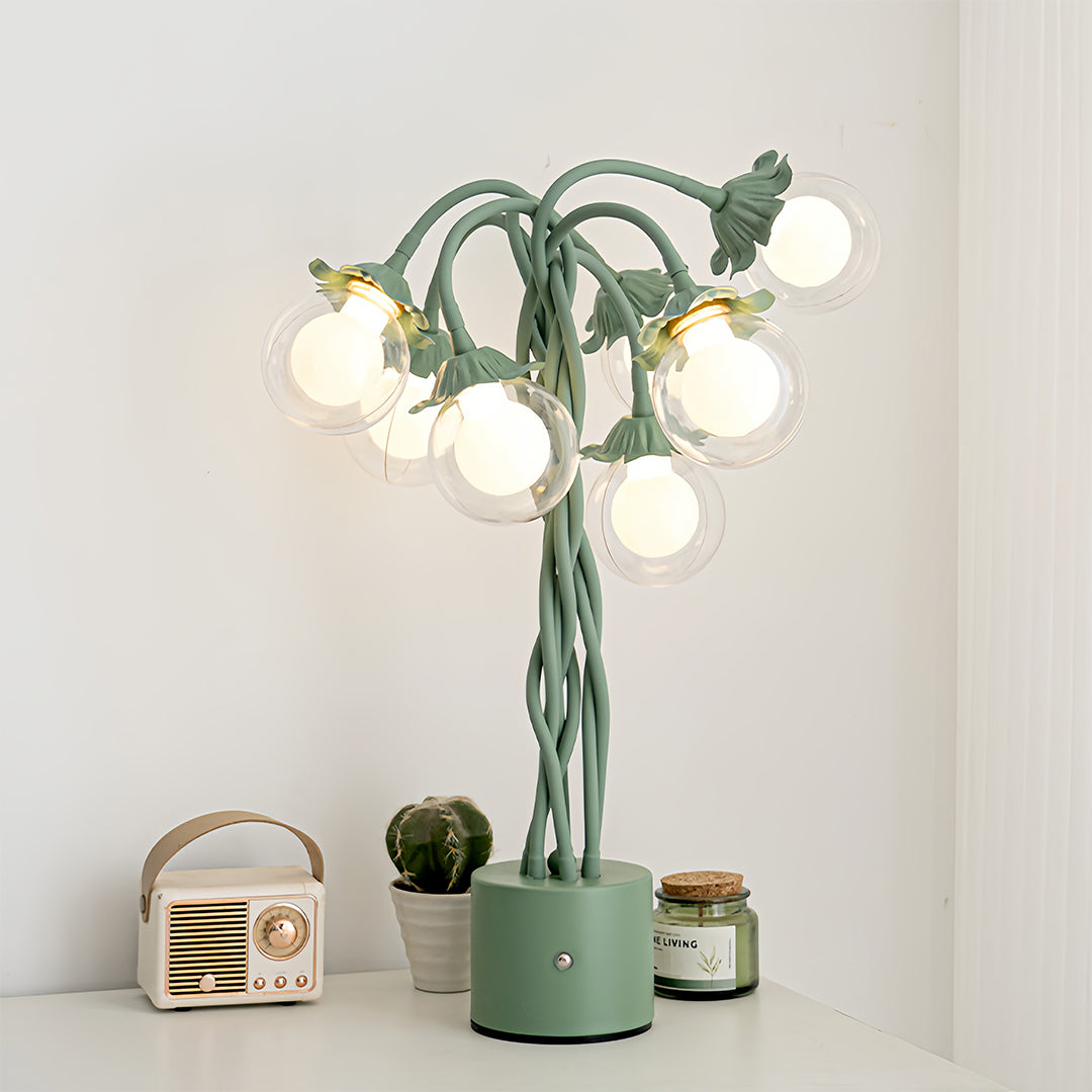 Vintage Green Floral Globe Table Lamp - Elegant Home Decor
