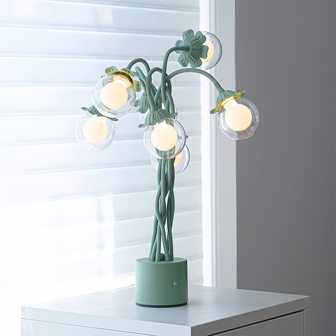 Vintage Green Floral Globe Table Lamp - Elegant Home Decor