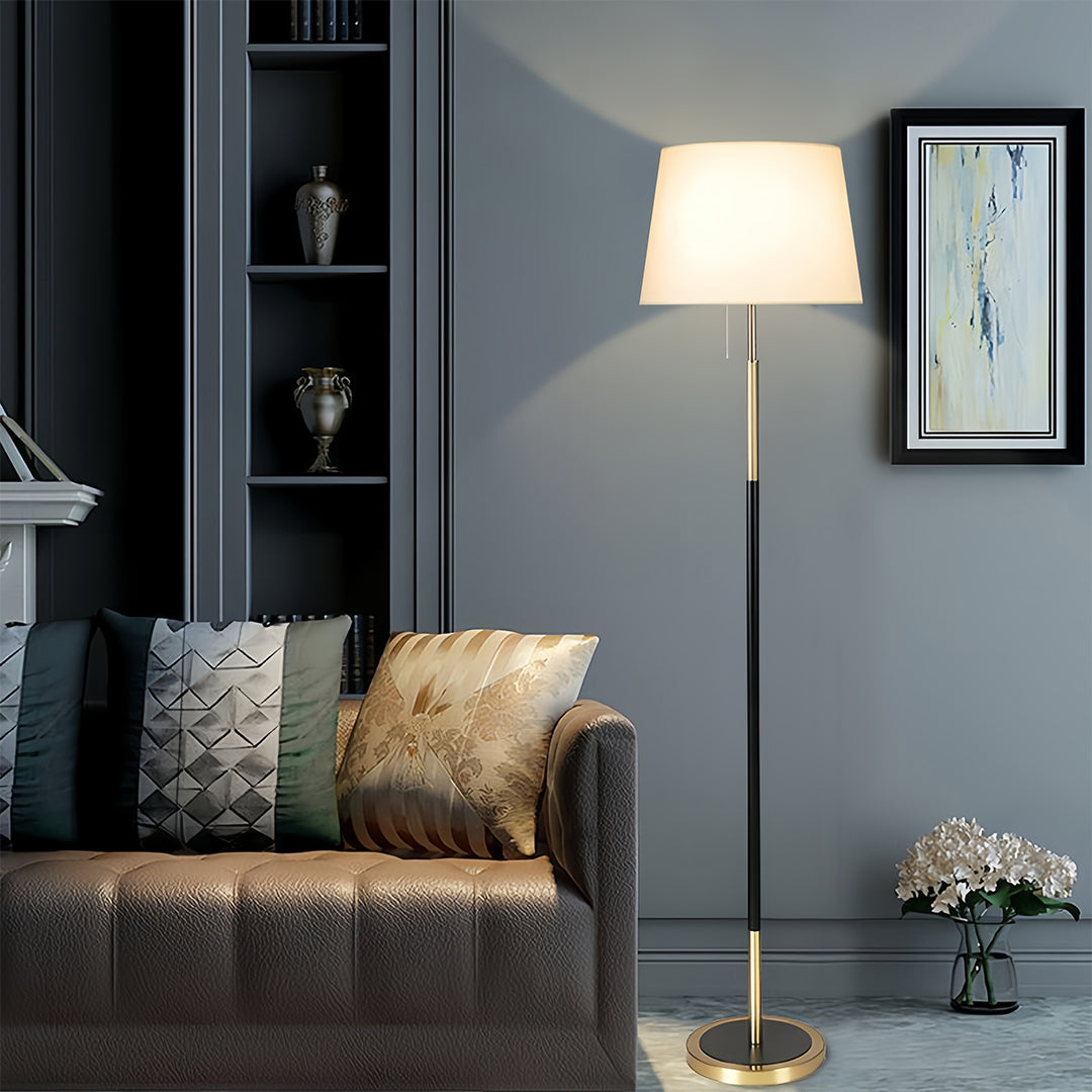 Country Style Vintage Wrought Iron Floor Lamp with Fabric Shade