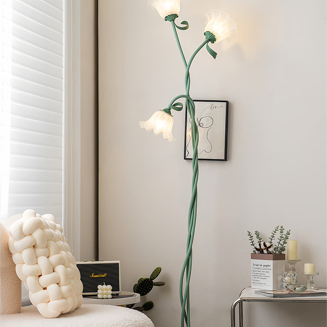 French Country Green Flower Floor Lamp - Artistic Iron Design