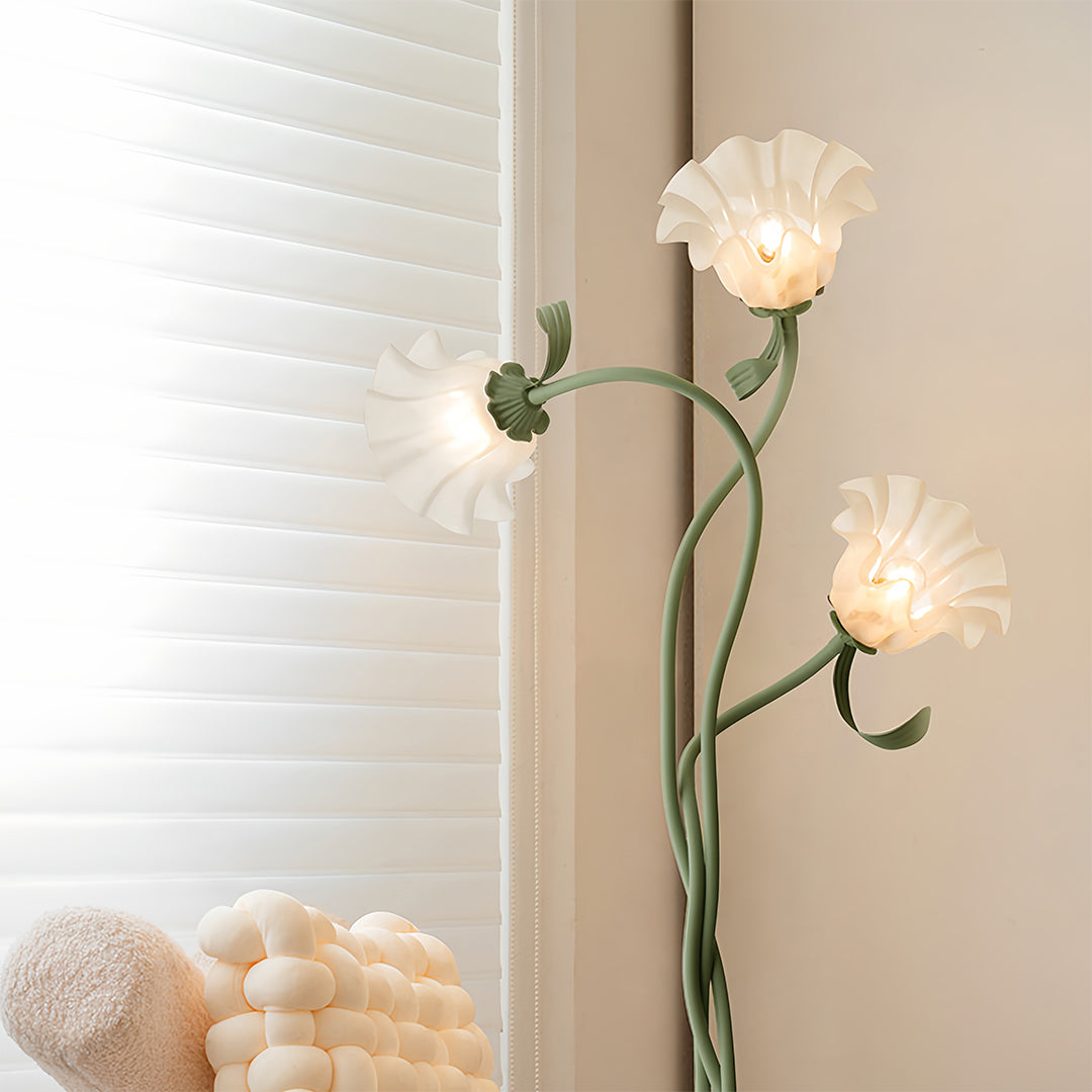 French Country Green Flower Floor Lamp - Artistic Iron Design