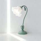 Vintage French Floral Table Lamp with Twistable Green and White Glass