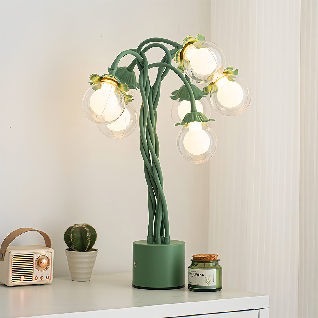 Vintage Green Floral Globe Table Lamp - Elegant Home Decor