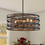 Black Iron Cage Drum Pendant Light - Round Ceiling Fixture