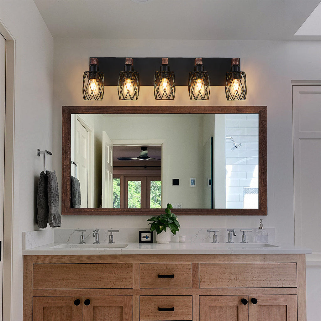 Premium Black Metal Cage Vanity Light for Bathroom Mirrors