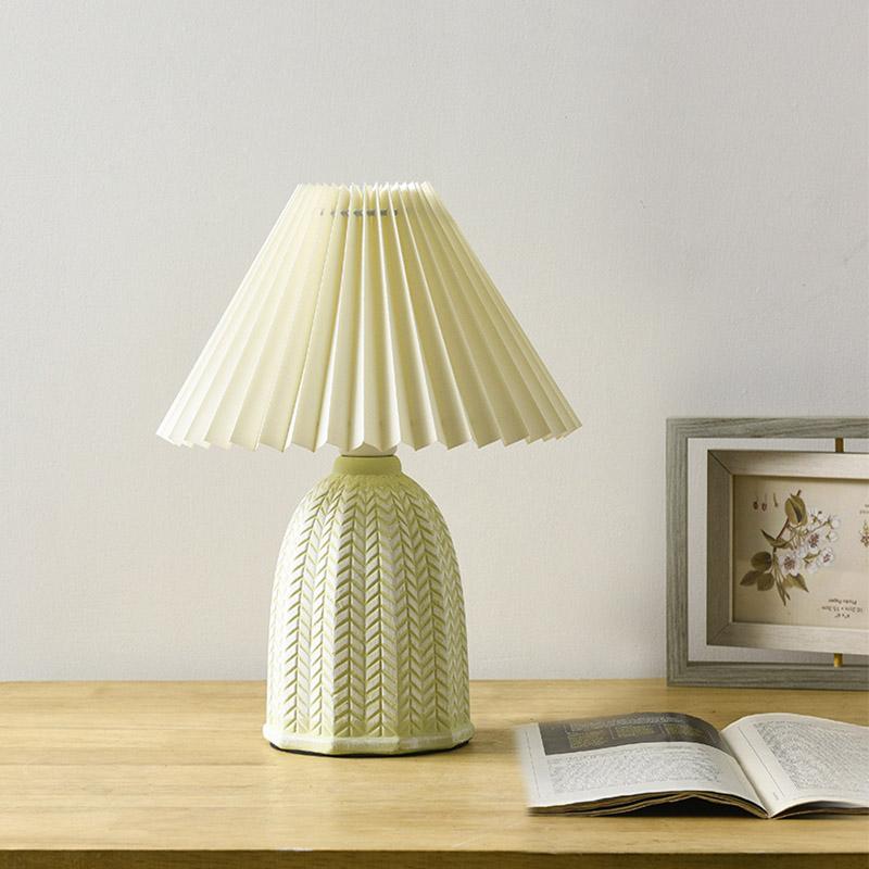 Vintage Linen Pleated Shade Ceramic Table Lamp - 1-Light