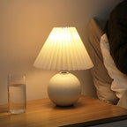 Elegant White Ceramic Globe Table Lamp with Pleated Shade
