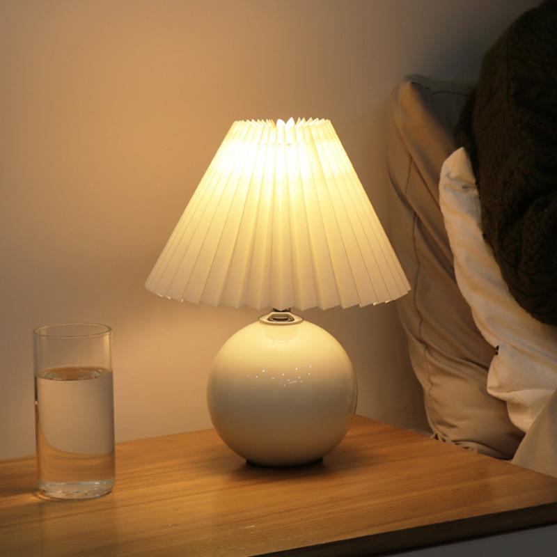 Elegant White Ceramic Globe Table Lamp with Pleated Shade