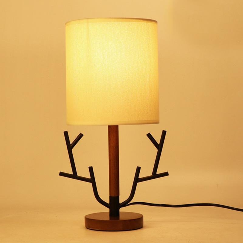 16-Inch Rustic Tree Branch Table Lamp with Fabric Drum Shade - US Plug