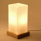 Battery-Powered LED Wooden Cube Table Lamp