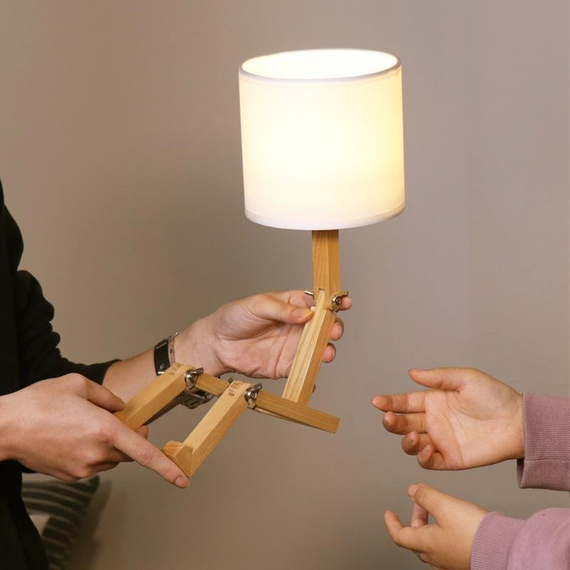 Adjustable Wooden Robot Table Lamp with LED Light