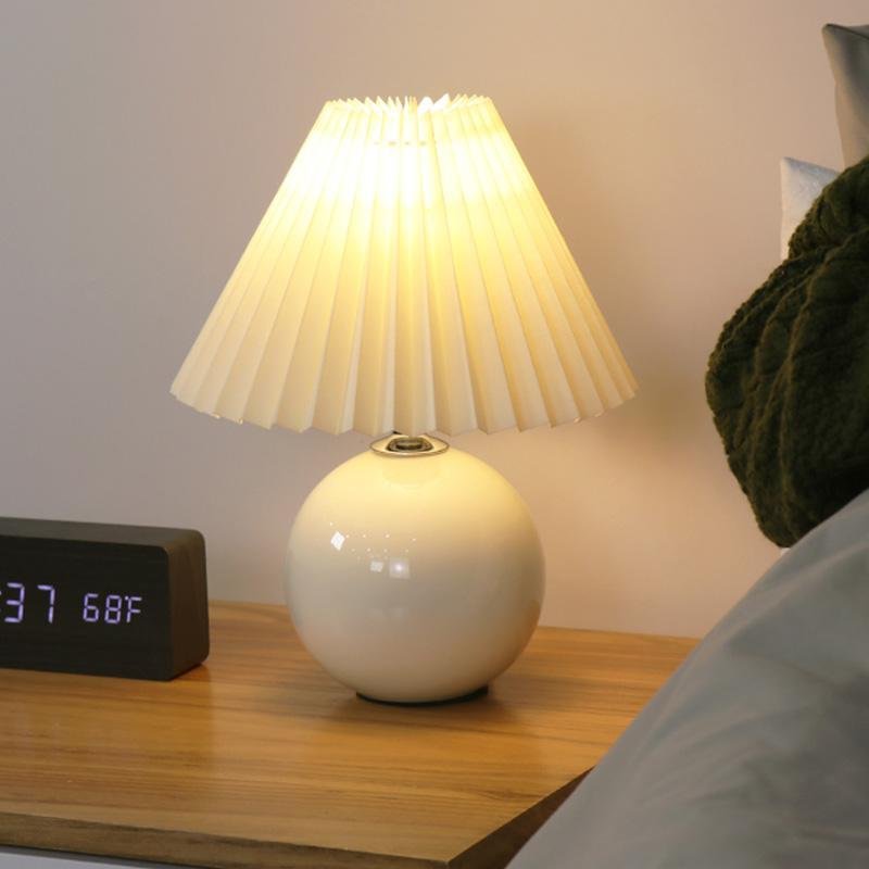 Elegant White Ceramic Globe Table Lamp with Pleated Shade