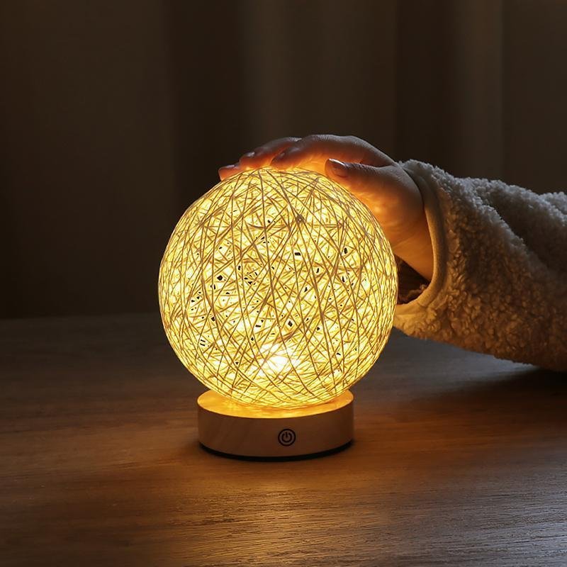 6-Inch LED Wicker Shade Table Lamp - Natural Rattan Design
