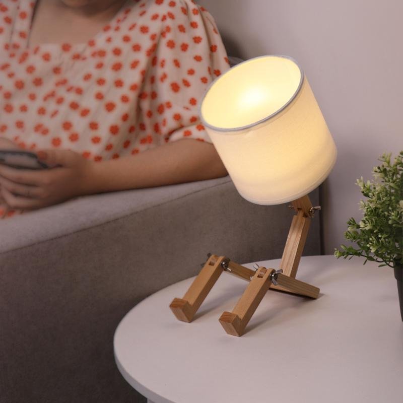 Adjustable Wooden Robot Table Lamp with LED Light