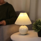 Elegant White Ceramic Globe Table Lamp with Pleated Shade