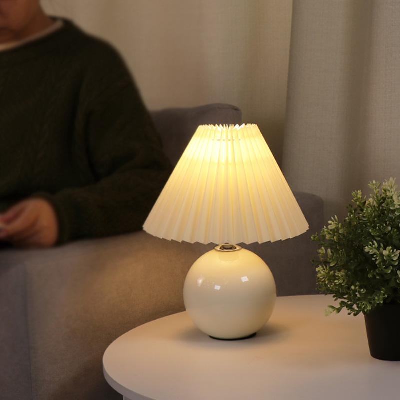 Elegant White Ceramic Globe Table Lamp with Pleated Shade