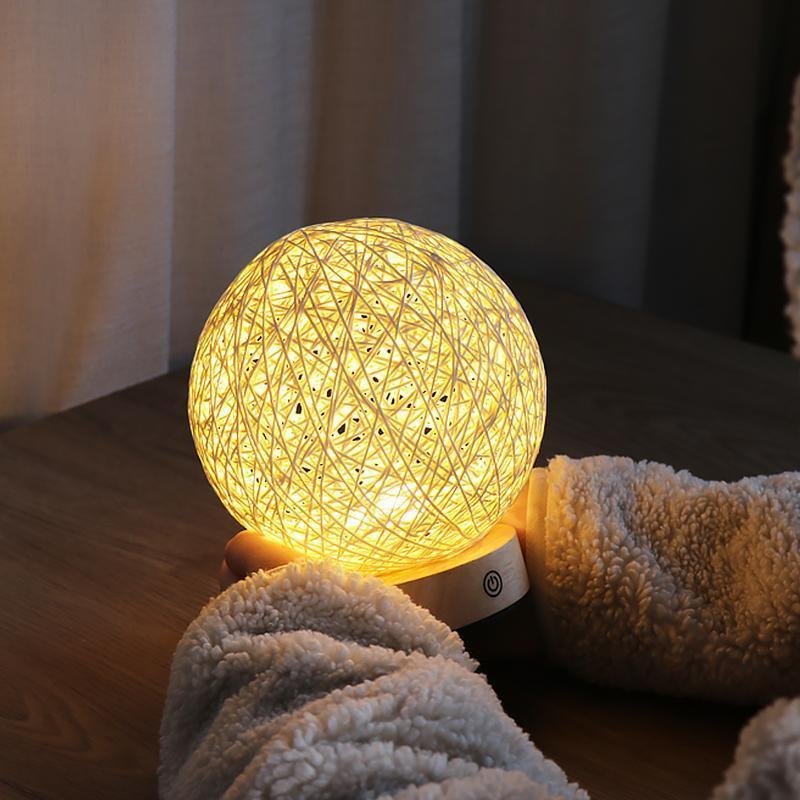 6-Inch LED Wicker Shade Table Lamp - Natural Rattan Design