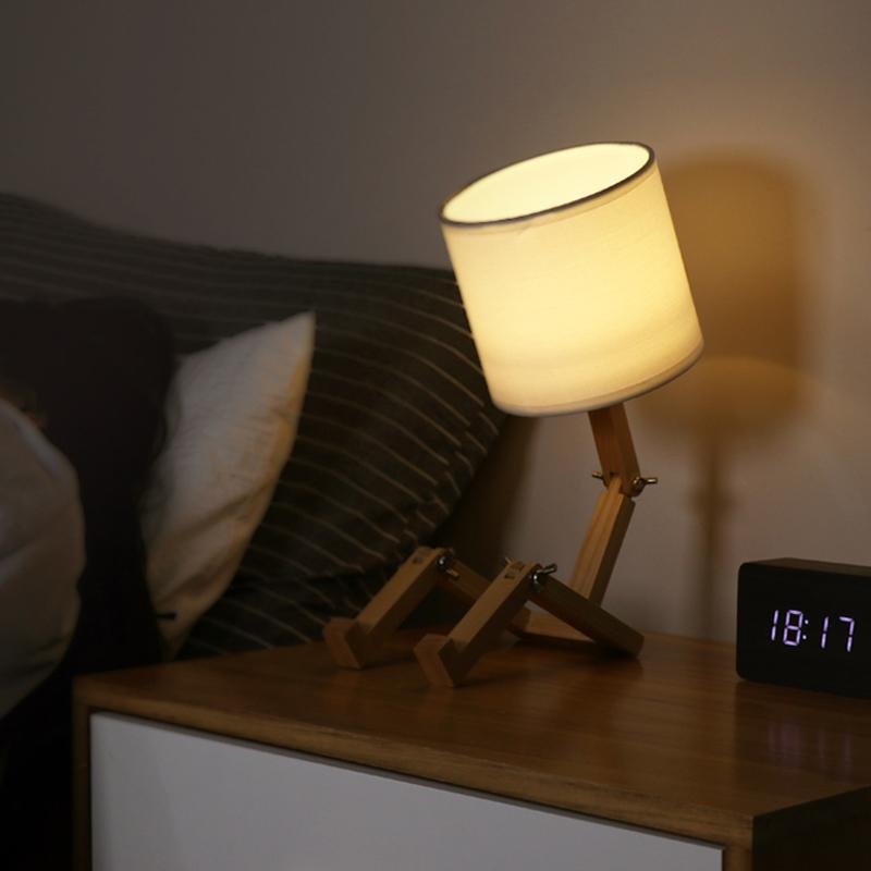 Adjustable Wooden Robot Table Lamp with LED Light