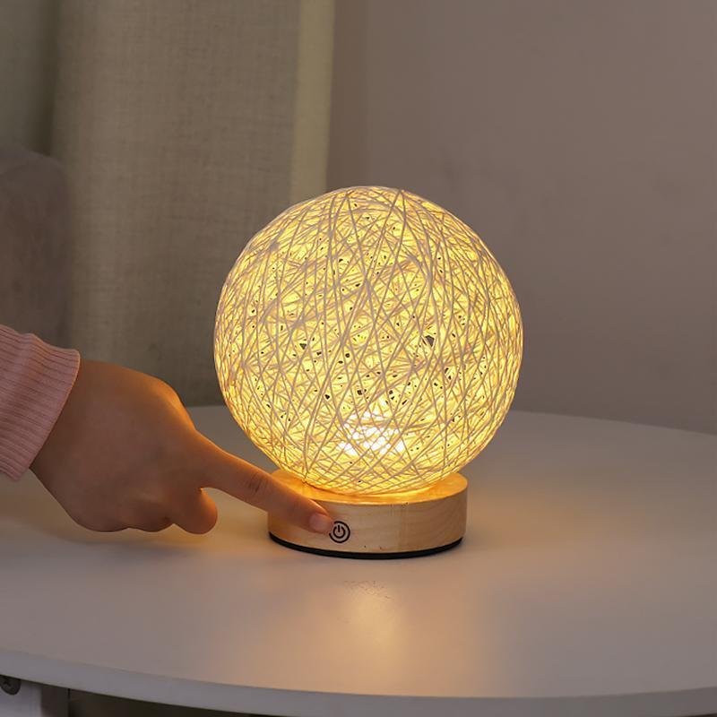 6-Inch LED Wicker Shade Table Lamp - Natural Rattan Design