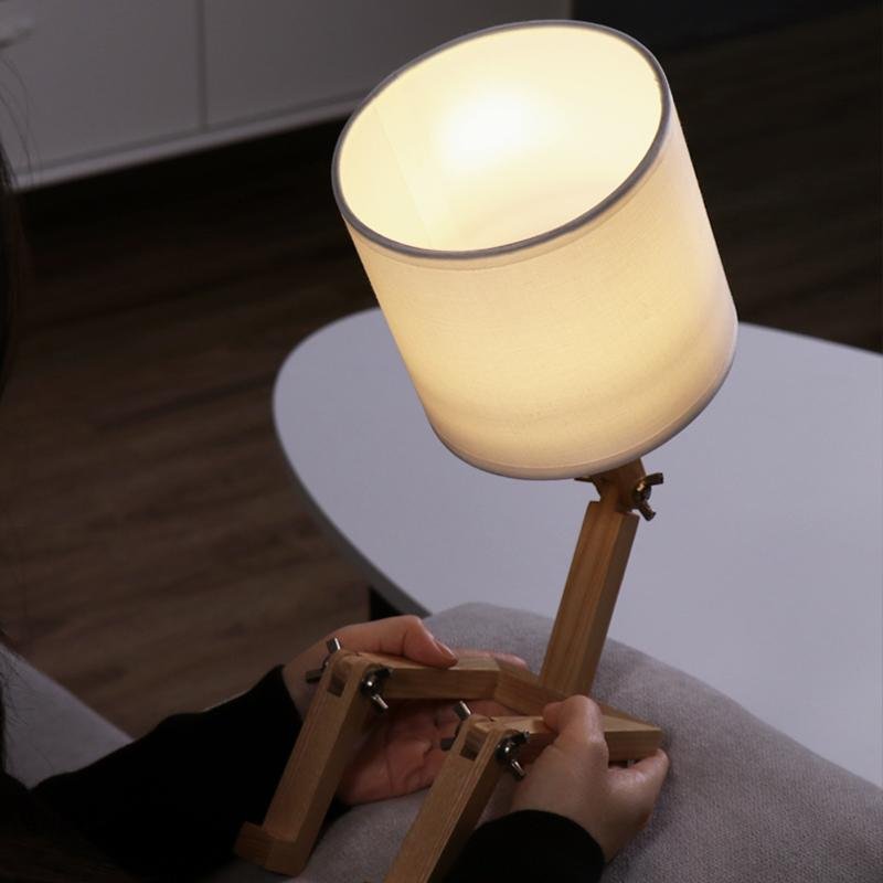 Adjustable Wooden Robot Table Lamp with LED Light