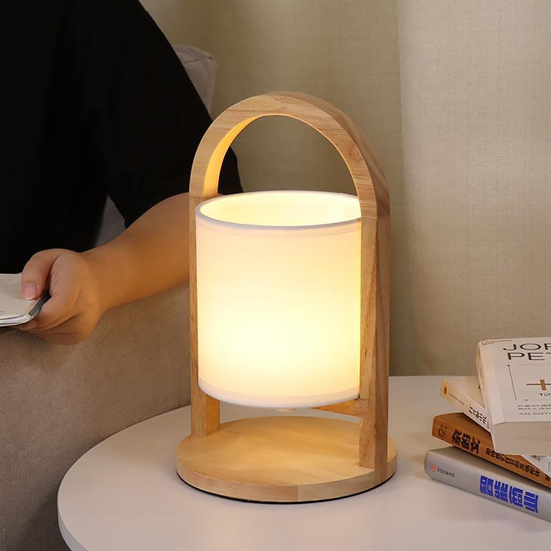 Portable Battery-Powered Wooden Accent Table Lamp