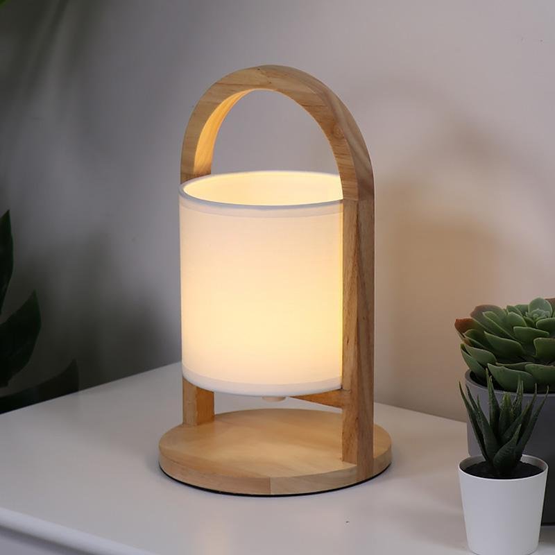 Portable Battery-Powered Wooden Accent Table Lamp