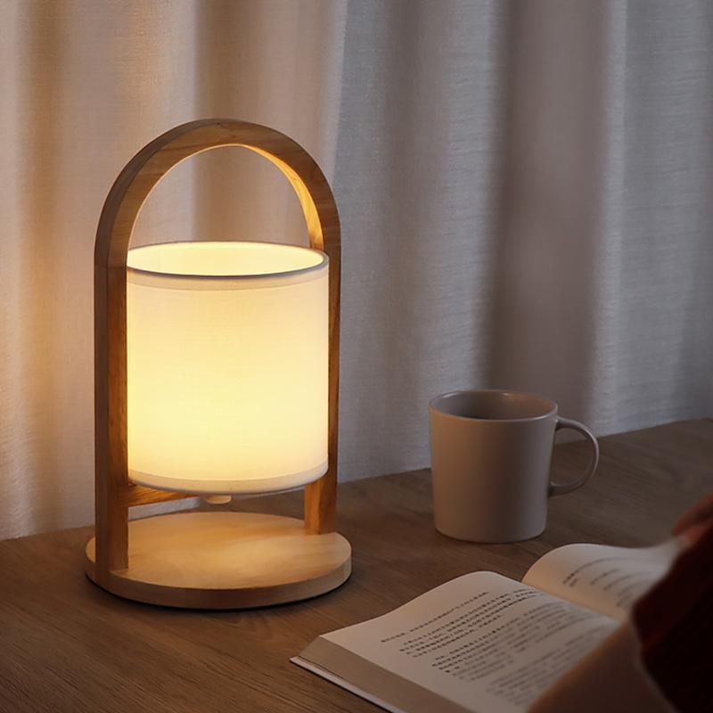 Portable Battery-Powered Wooden Accent Table Lamp