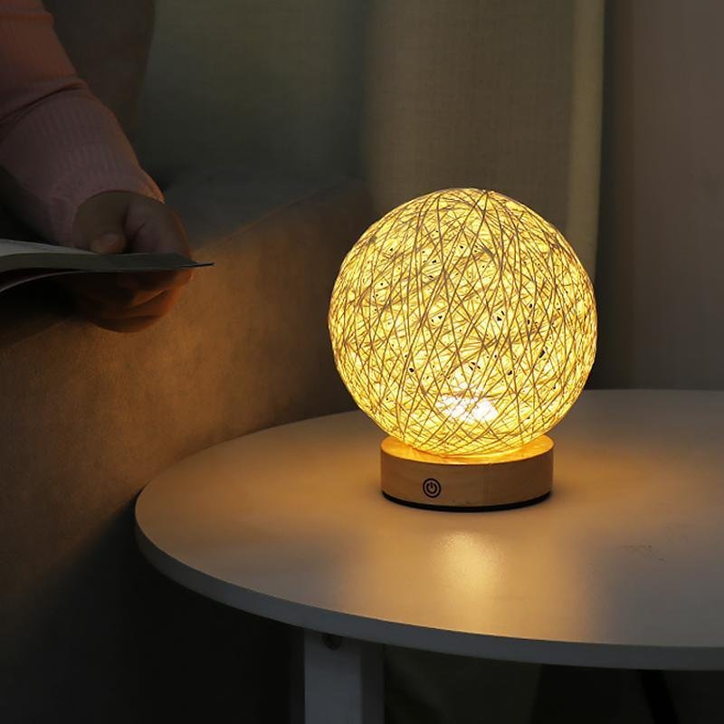 6-Inch LED Wicker Shade Table Lamp - Natural Rattan Design