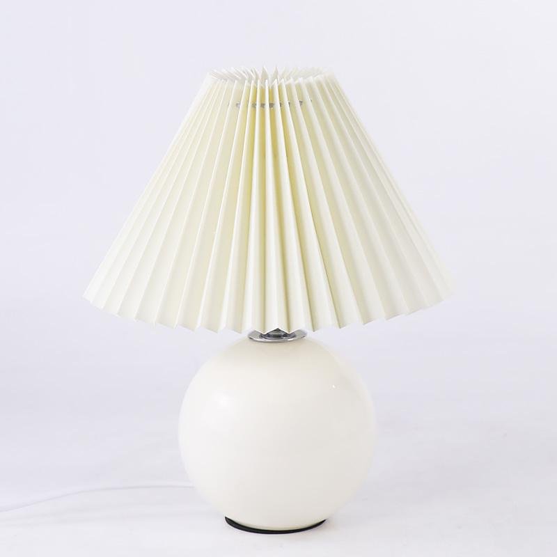 Elegant White Ceramic Globe Table Lamp with Pleated Shade