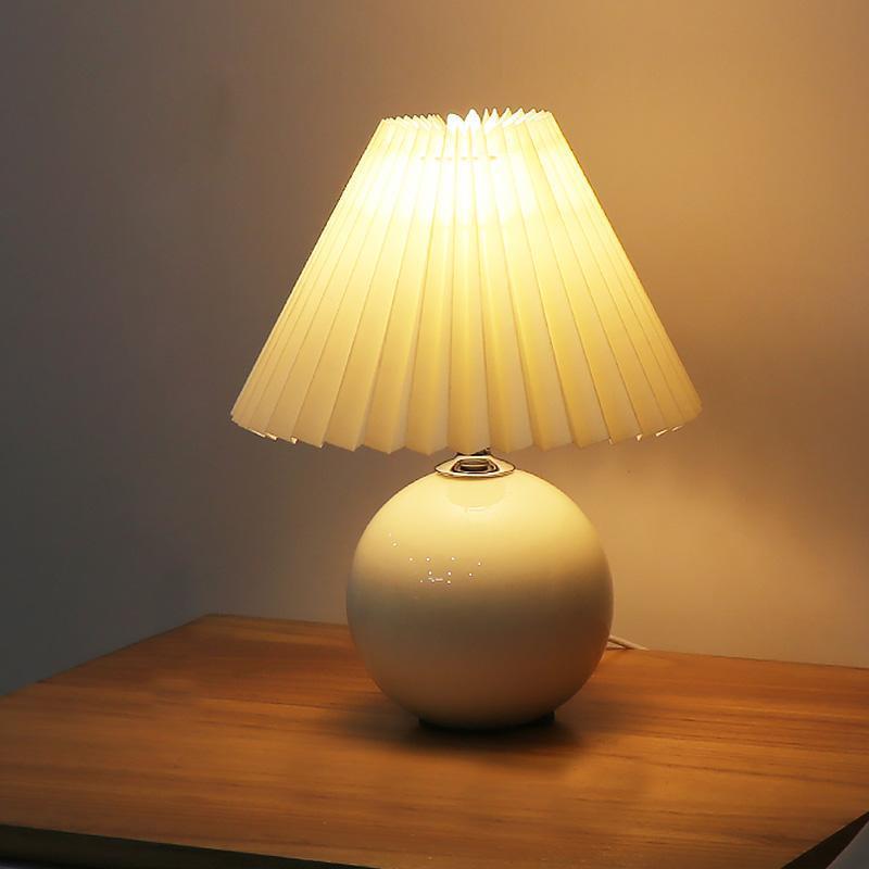 Elegant White Ceramic Globe Table Lamp with Pleated Shade