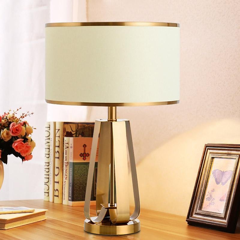 22-Inch Golden Faux Silk and Brass Geometric Table Lamp