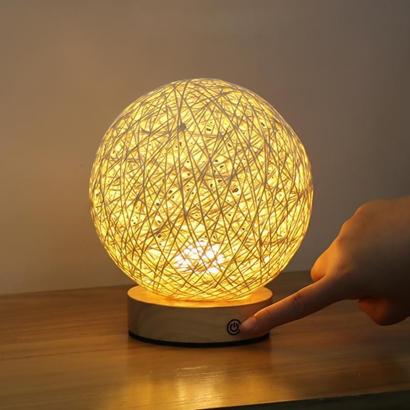 6-Inch LED Wicker Shade Table Lamp - Natural Rattan Design