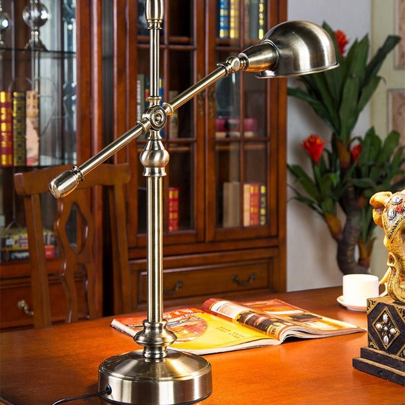 Adjustable Vintage Metallic Dome Desk Lamp with Flexible Arm for Home Office and Study