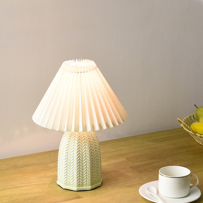 Vintage Linen Pleated Shade Ceramic Table Lamp - 1-Light