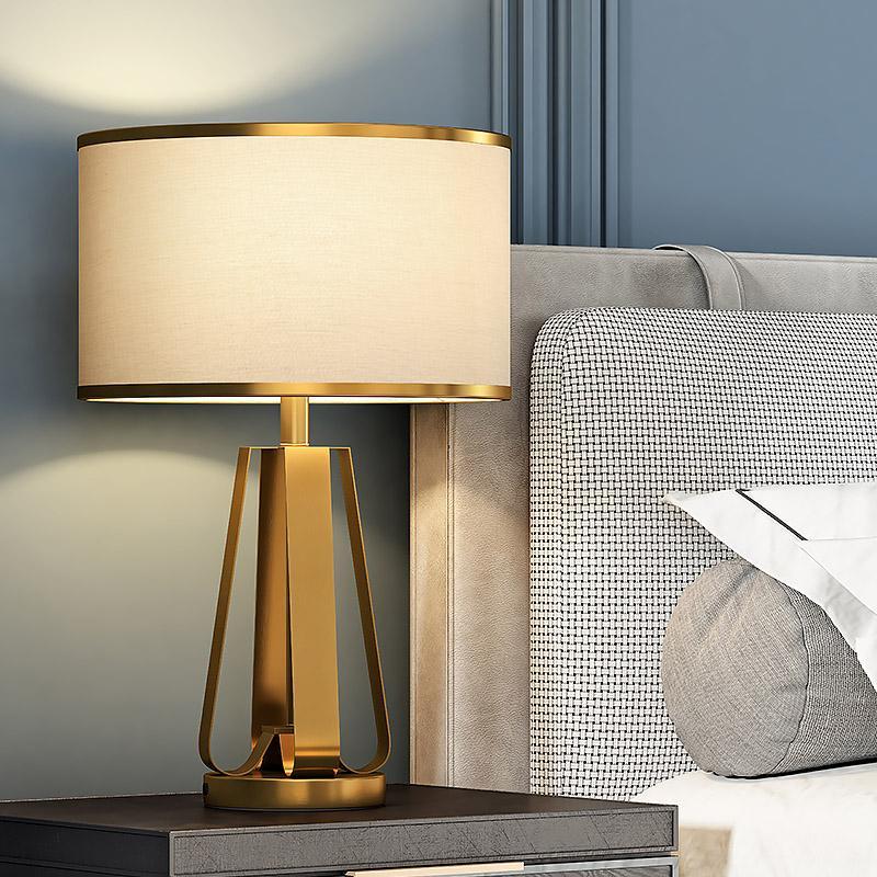 22-Inch Golden Faux Silk and Brass Geometric Table Lamp